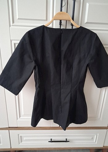 Zara Siyah Kısa Kollu Keten Bluz - Görsel 3