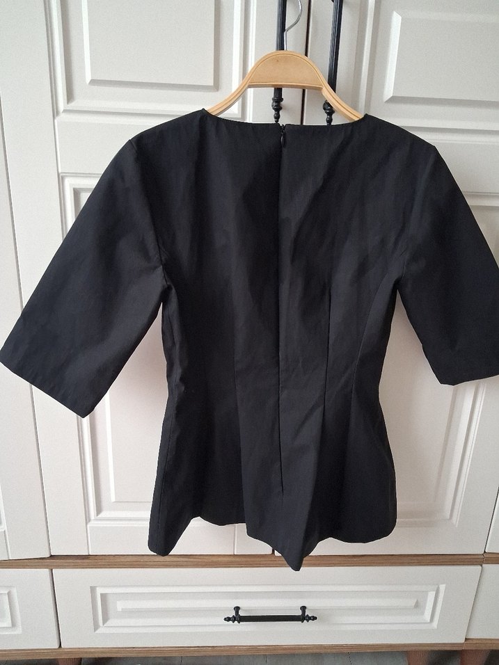 Zara Siyah Kısa Kollu Keten Bluz - Görsel 3