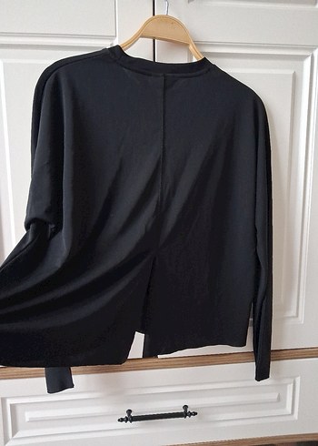 Siyah Kadın Uzun Kollu Keten Sweatshirt - Görsel 3