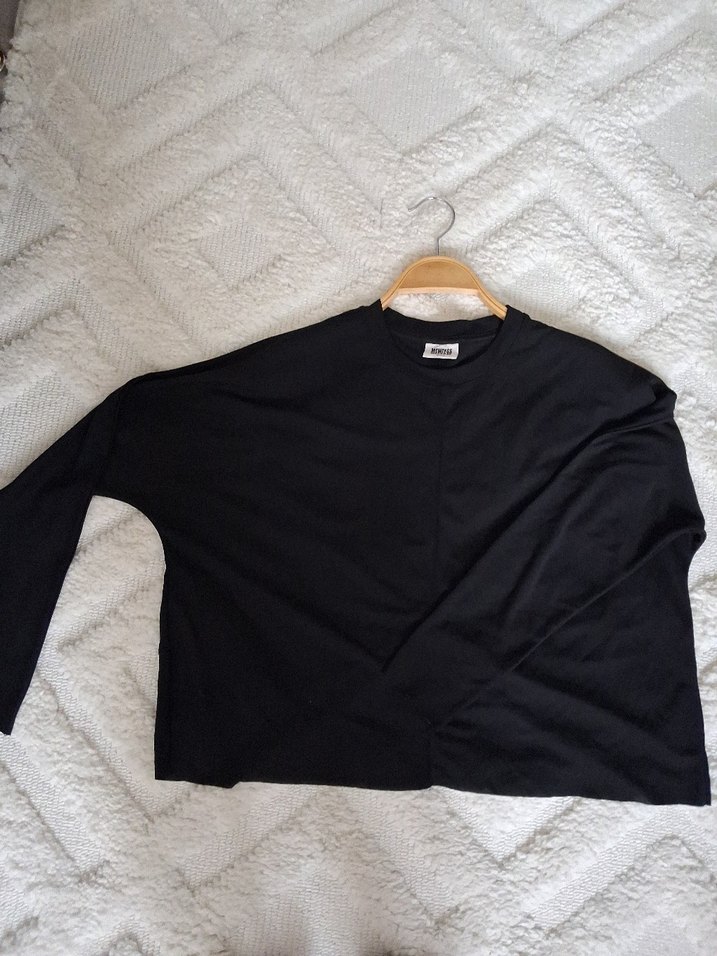 Siyah Kadın Uzun Kollu Keten Sweatshirt - Görsel 4