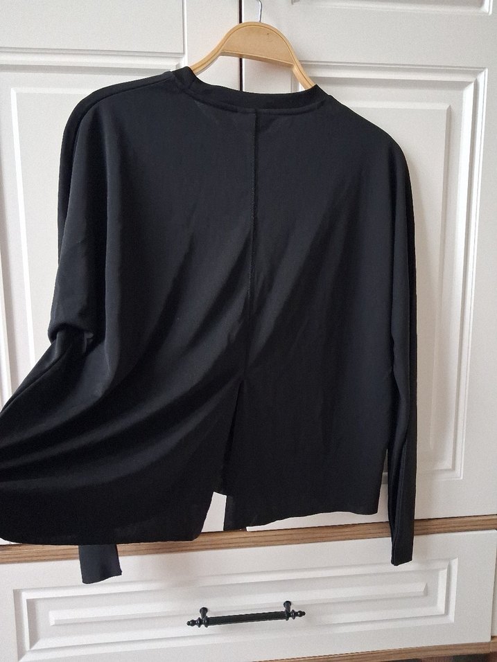 Siyah Kadın Uzun Kollu Keten Sweatshirt - Görsel 3