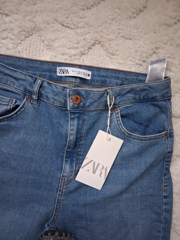 zara orjinal Düğmeli Bol Kesim Kadın Mavi Denim Jean - Görsel 2
