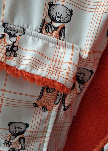 Turuncu çift taraflı Kapüşonlu Fermuarlı peluşCeket - Görsel 9