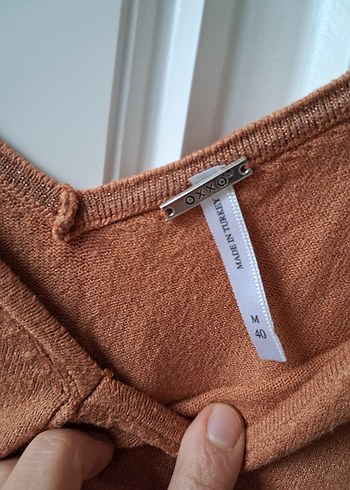 V Yaka Kahverengi Kadın Triko Kazak - Görsel 2