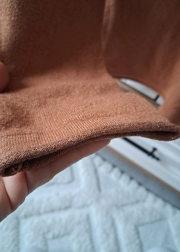 V Yaka Kahverengi Kadın Triko Kazak - Görsel 3