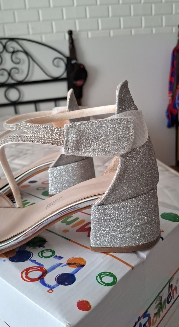 Gri Simli Blok Topuklu Kadın Abiye Ayakkabı - Görsel 2