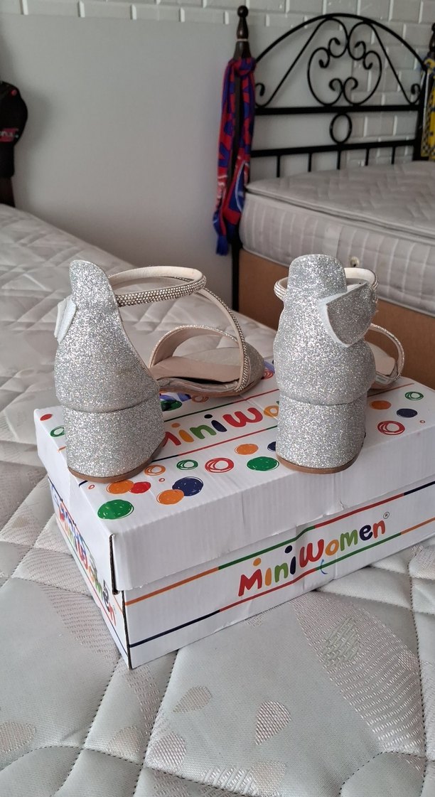 Gri Simli Blok Topuklu Kadın Abiye Ayakkabı - Görsel 5