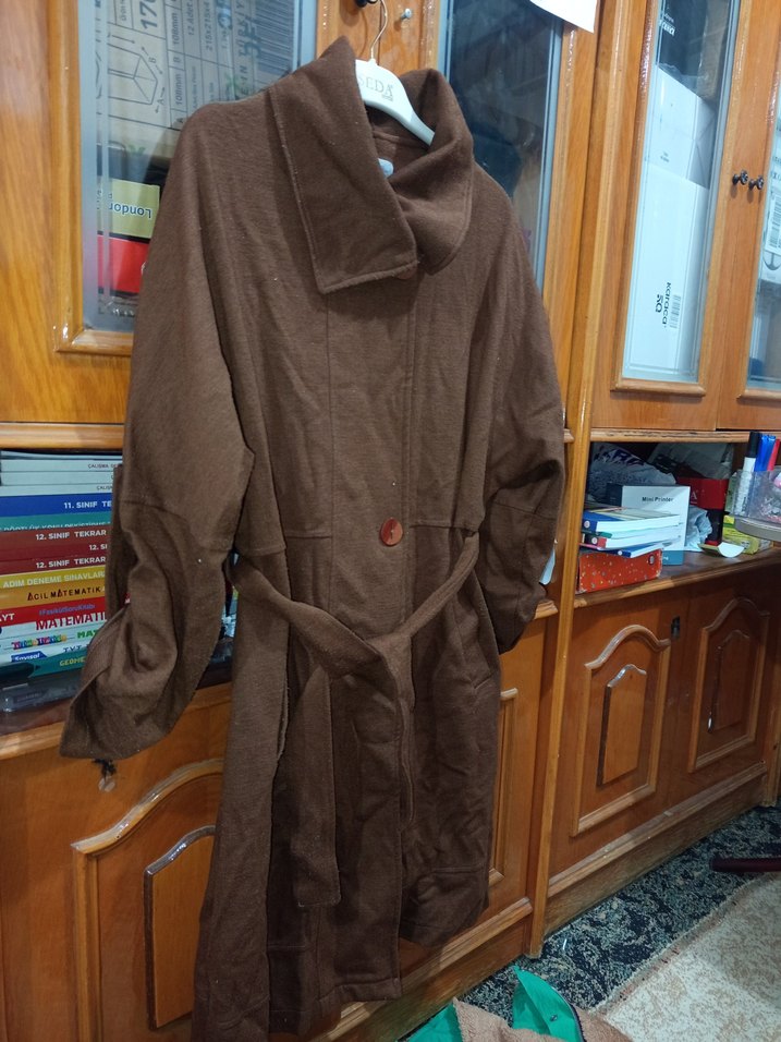 Kahverengi Kuşaklı Midi Hamile Kabanı - Görsel 2