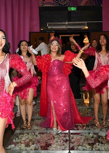 Payetli Straplez Uzun Pembe Henna Elbise - Görsel 5