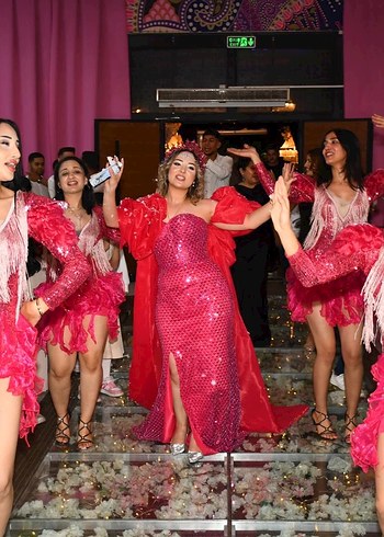 Payetli Straplez Uzun Pembe Henna Elbise - Görsel 3