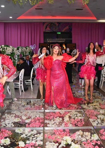 Payetli Straplez Uzun Pembe Henna Elbise - Görsel 2