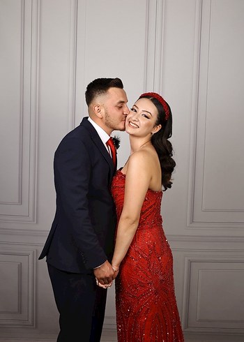 Kırmızı Straplez İşlemeli Uzun Abiye Elbise - Görsel 6