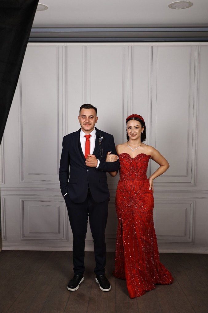 Kırmızı Straplez İşlemeli Uzun Abiye Elbise - Görsel 5