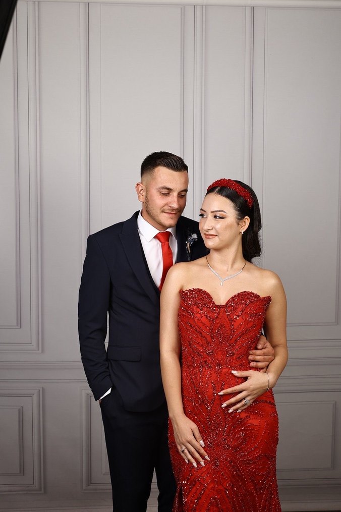 Kırmızı Straplez İşlemeli Uzun Abiye Elbise - Görsel 3