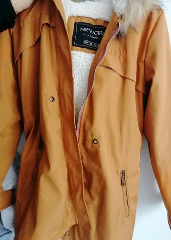 s Beden turuncu Renk Kadın Camel Midi Street Wear Mont