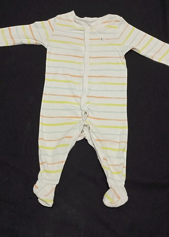 H&Mi Uzun Kollu Beyaz Çizgili Bebek Tulum - Görsel 2