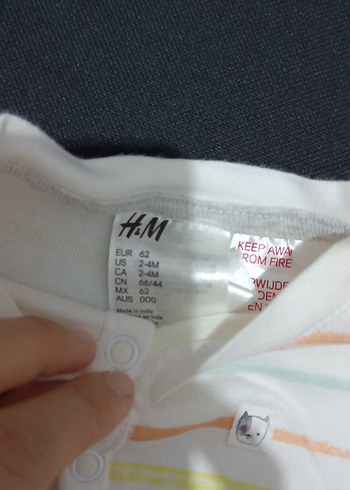 H&Mi Uzun Kollu Beyaz Çizgili Bebek Tulum - Görsel 3