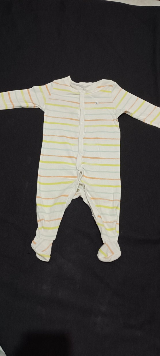 H&Mi Uzun Kollu Beyaz Çizgili Bebek Tulum - Görsel 2