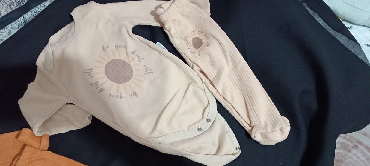 Bebek Kız Uzun Kollu Baskılı Bej Takım - Görsel 2