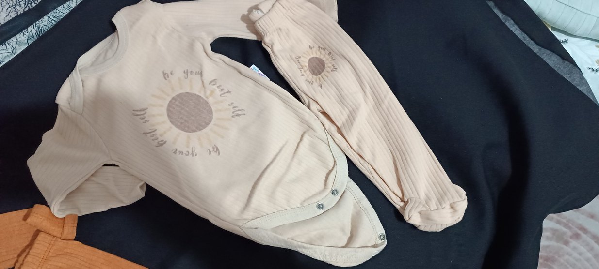 Bebek Kız Uzun Kollu Baskılı Bej Takım - Görsel 3