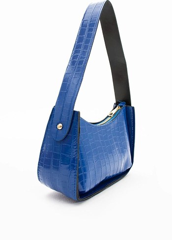 Mavi Yılan Derisi Desenli Kadın Deri Çanta - Görsel 2