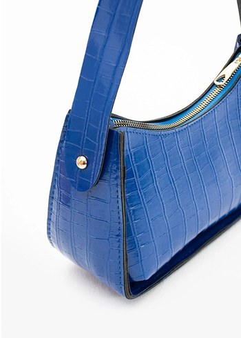 Mavi Yılan Derisi Desenli Kadın Deri Çanta - Görsel 3