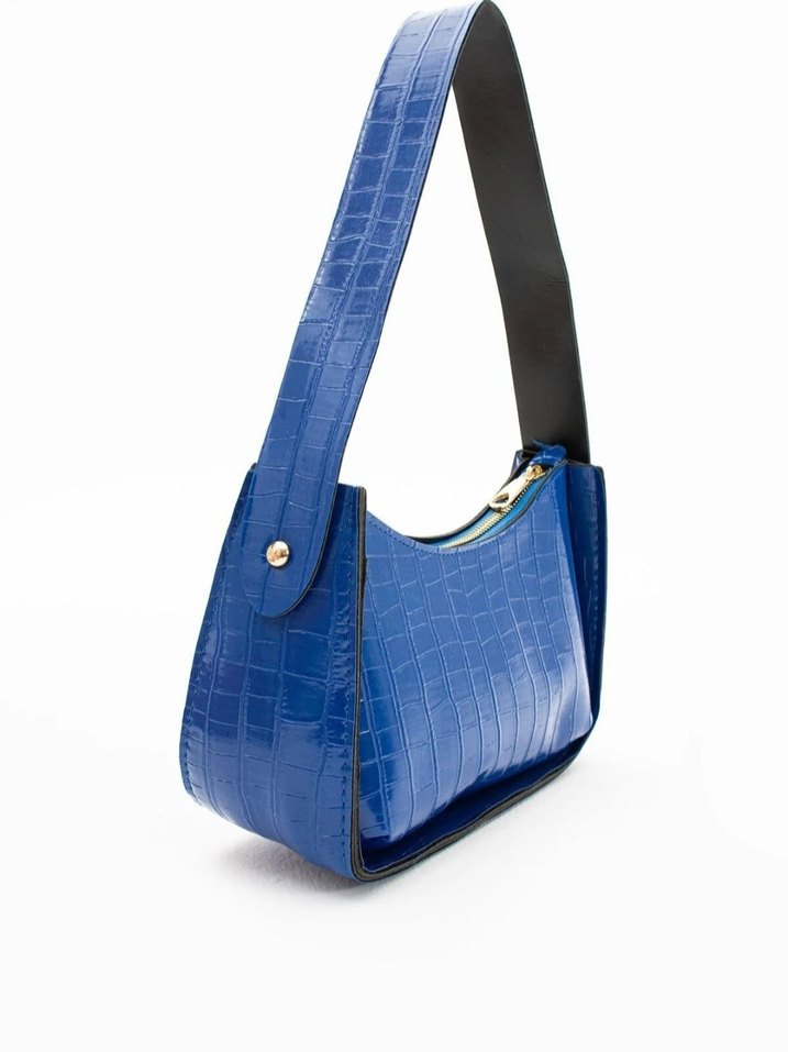 Mavi Yılan Derisi Desenli Kadın Deri Çanta - Görsel 2