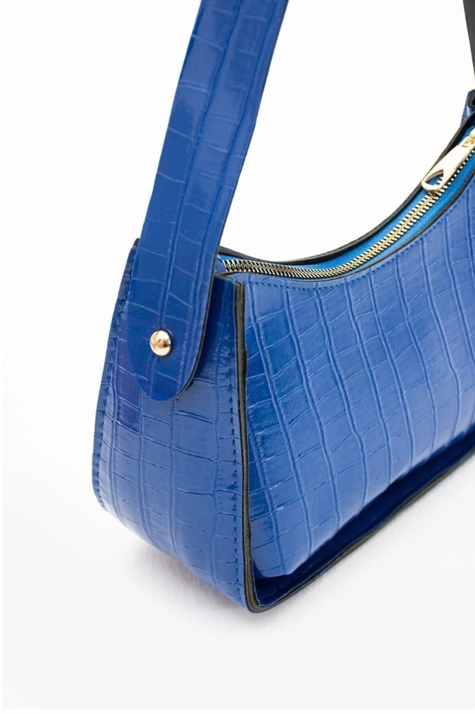 Mavi Yılan Derisi Desenli Kadın Deri Çanta - Görsel 3