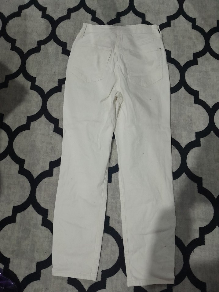 Beyaz Kadın Pamuk Kot Pantolon - Görsel 3