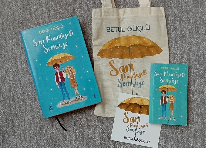 Sarı Puantiyeli Şemsiye Ciltli + Set(bez poset, ayrac, cizgisiz 