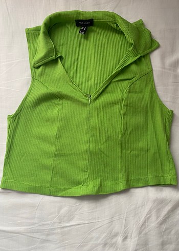 Yeşil Fermuarlı Kolsuz V Yaka Kadın crop