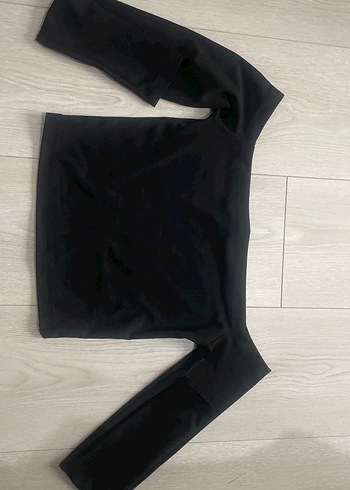 Siyah Straplez Uzun Kollu Crop Top - Görsel 2