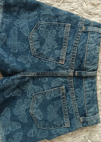 Koton Düğmeli Baskılı Kelebek Desenli Mini Denim Şort