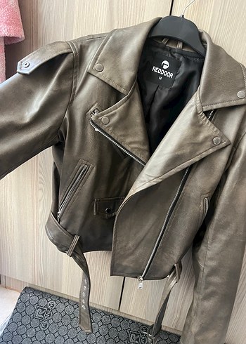 Kemerli Gri Deri Biker Ceket ALICIYA İNDİRİM YAPACAĞIM - Görsel 3