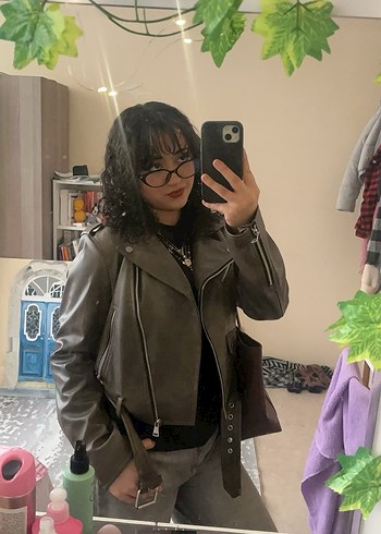 Kemerli Gri Deri Biker Ceket ALICIYA İNDİRİM YAPACAĞIM - Görsel 2