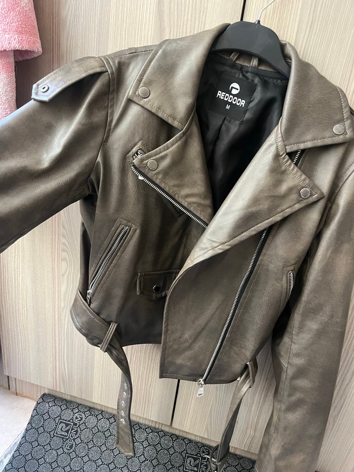 Kemerli Gri Deri Biker Ceket ALICIYA İNDİRİM YAPACAĞIM - Görsel 3