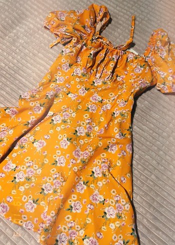 Turuncu Çiçek Desenli Bohem Midi Elbise - Görsel 2