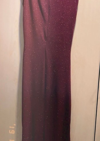 Bordo Parlak Drapeli Uzun Kadın Elbise - Görsel 3