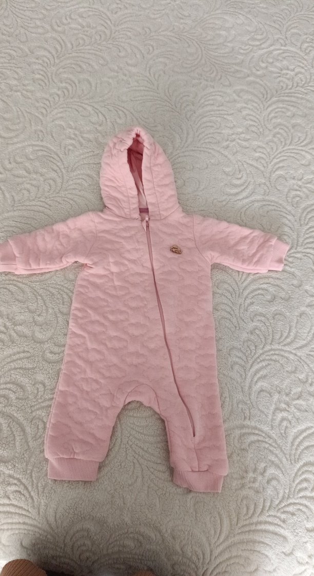 Kapüşonlu Fermuarlı Pembe Bebek Tulumu - Görsel 2