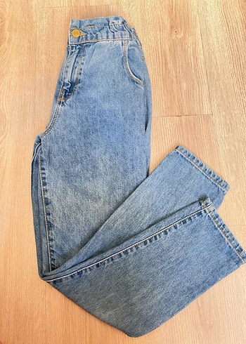 Düğmeli Loose Fit Mavi Denim Kadın Pantolon
