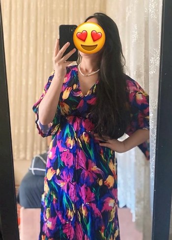 Bohem mor  Renkli V Yaka Uzun  Elbise - Görsel 3