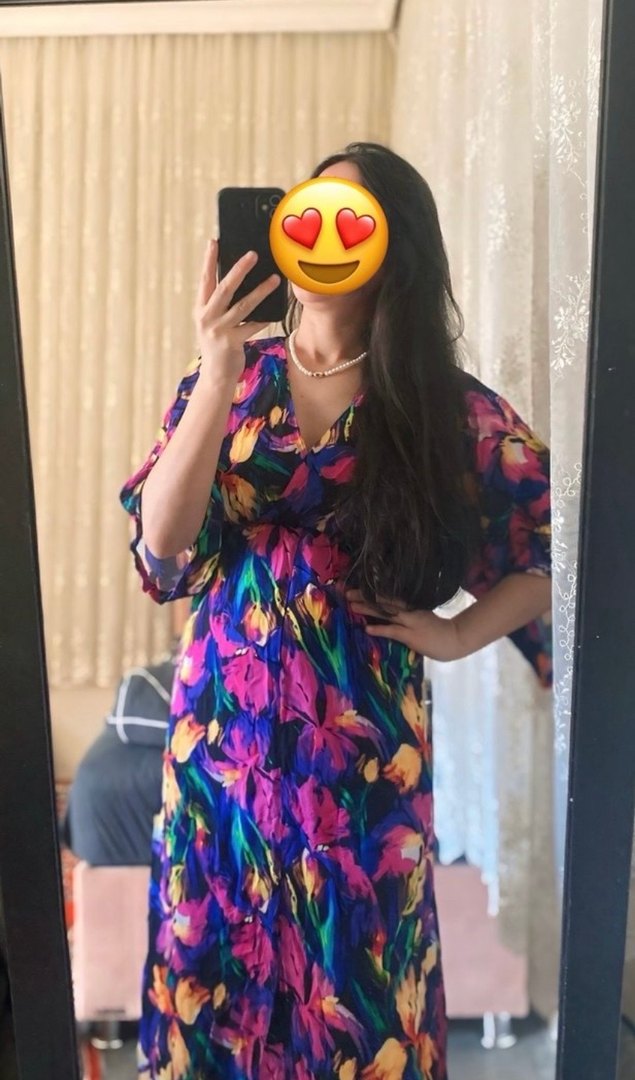 Bohem mor  Renkli V Yaka Uzun  Elbise - Görsel 3