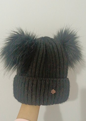 Siyah Kadın Yün Bere - Kürklü - Görsel 2