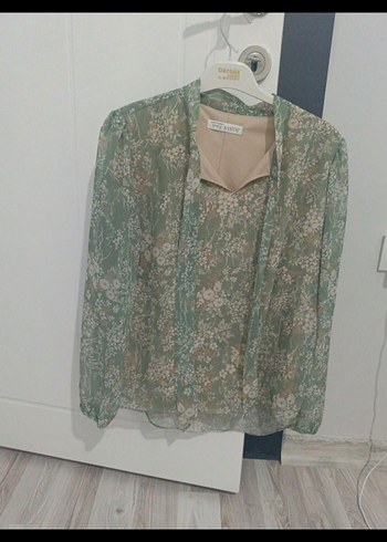 Bohem V Yaka Çiçekli Uzun Kollu Bluz - Görsel 2