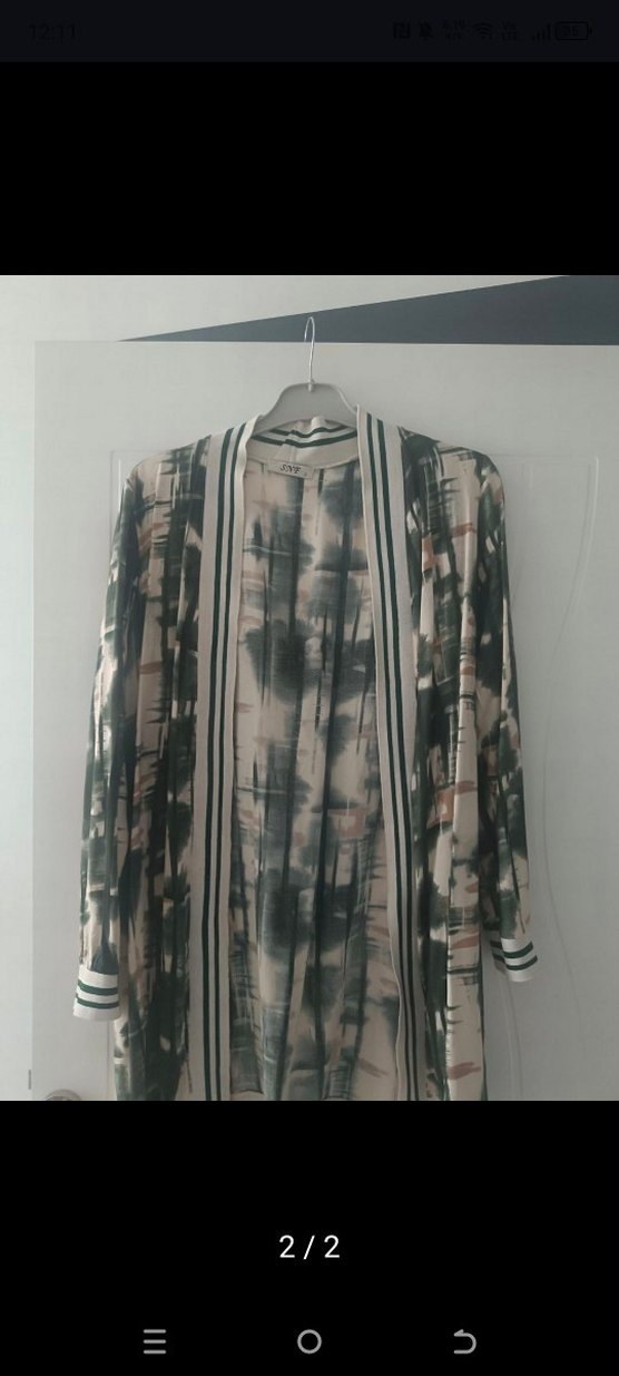 Gri Uzun Bağlama Desenli Kadın Kimono - Görsel 2