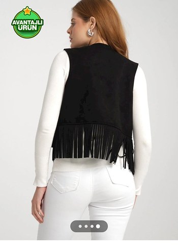 Siyah Püsküllü Kadın Süet Yelek - Görsel 3