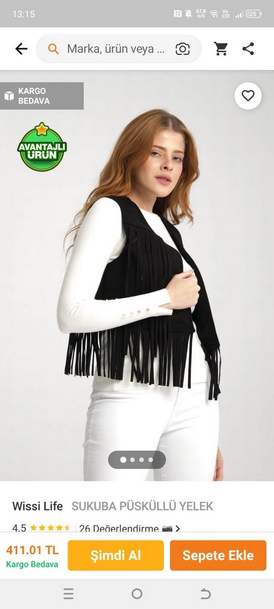 Siyah Püsküllü Kadın Süet Yelek - Görsel 2