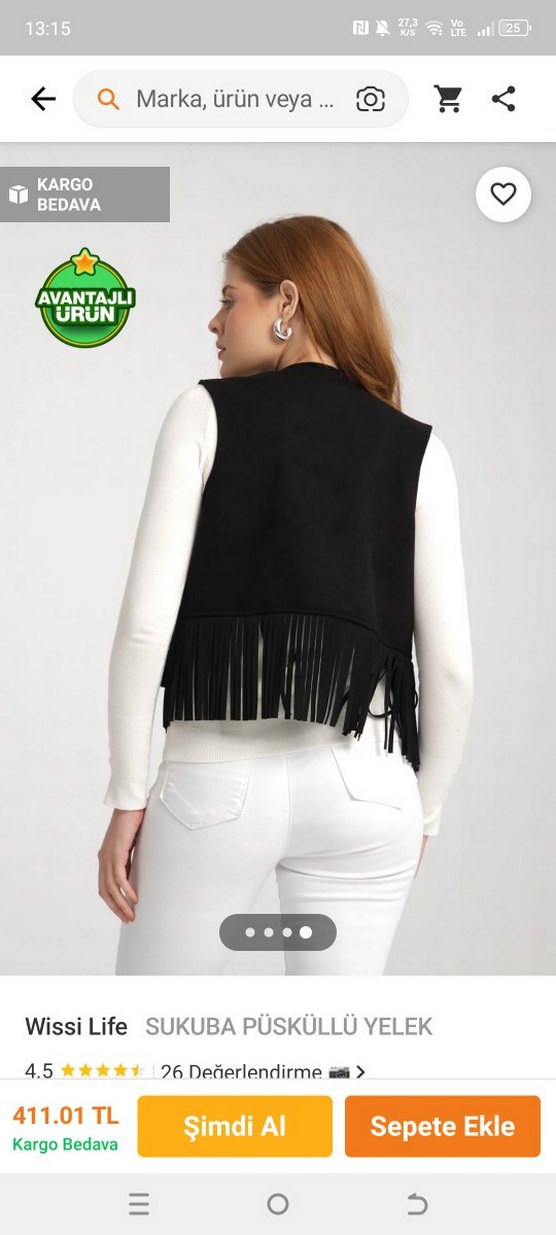 Siyah Püsküllü Kadın Süet Yelek - Görsel 3