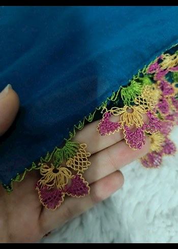 Çiçek Desenli Dantelli Renkli Kadın esarp - Görsel 2