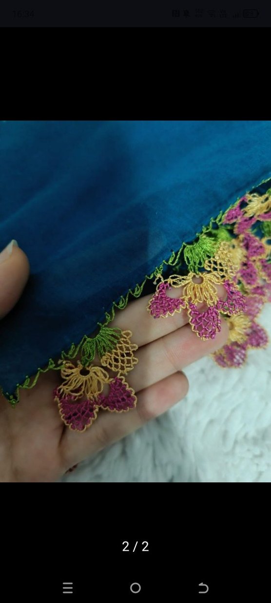 Çiçek Desenli Dantelli Renkli Kadın esarp - Görsel 2